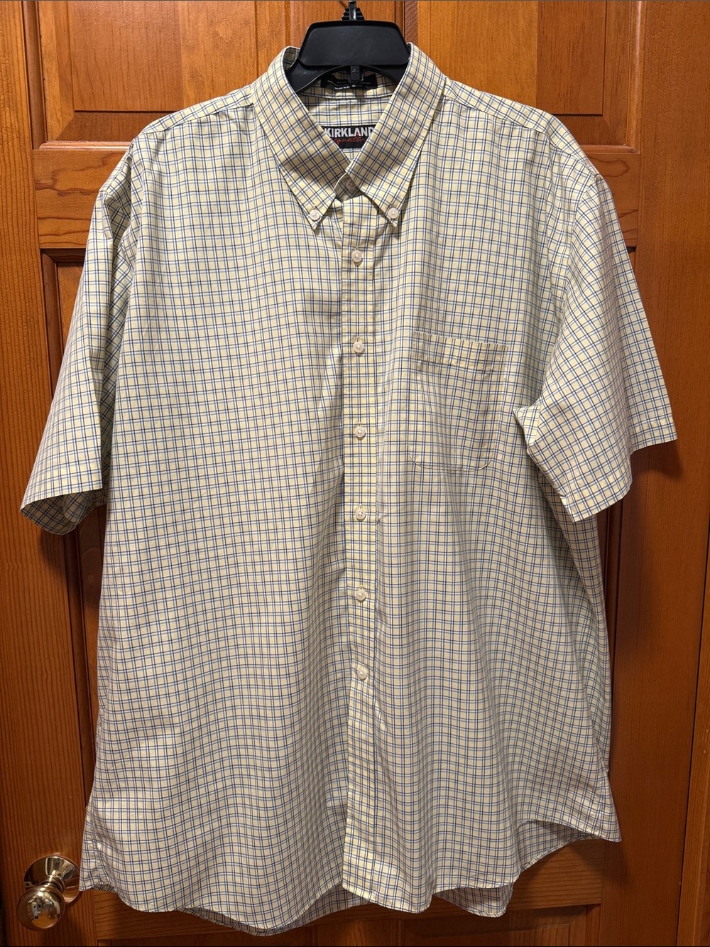 Kirkland Signature Mens Yellow and Blue Check Short Sleeve Shirt Size XXL